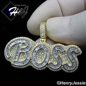 925 STERLING SILVER ICY GOLD BOSS LETTER PENDANT